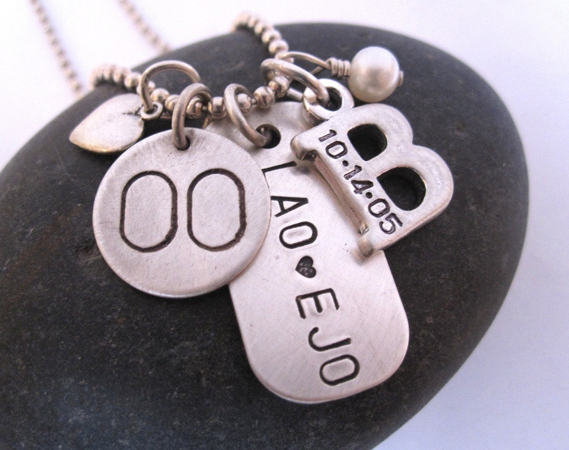 Personalized Family necklace initial hand stamped jewelry