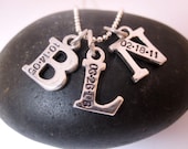 Mommy necklace THREE letters Hand stamped jewelry initial charm necklace