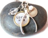 Personalized necklace Mixed metal hand stamped jewelry Sterling Wishbone