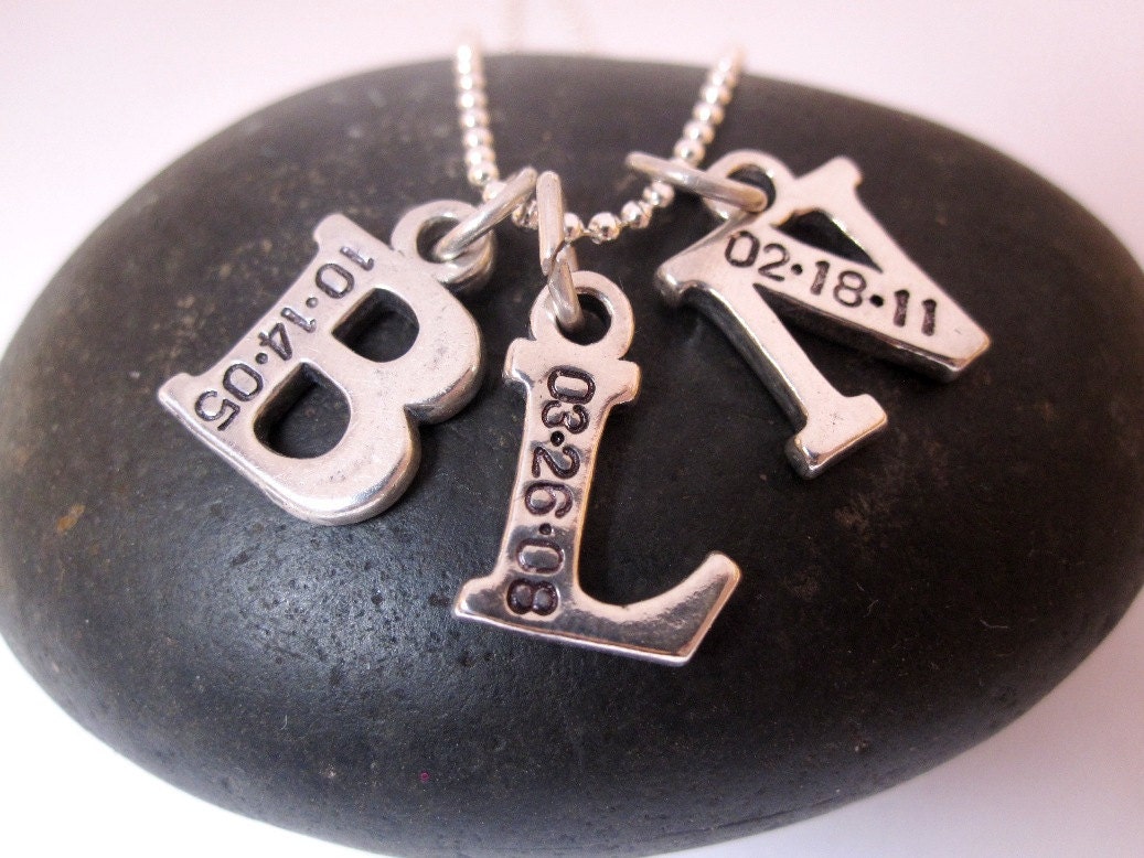 Mommy necklace THREE letters Hand stamped jewelry initial charm necklace