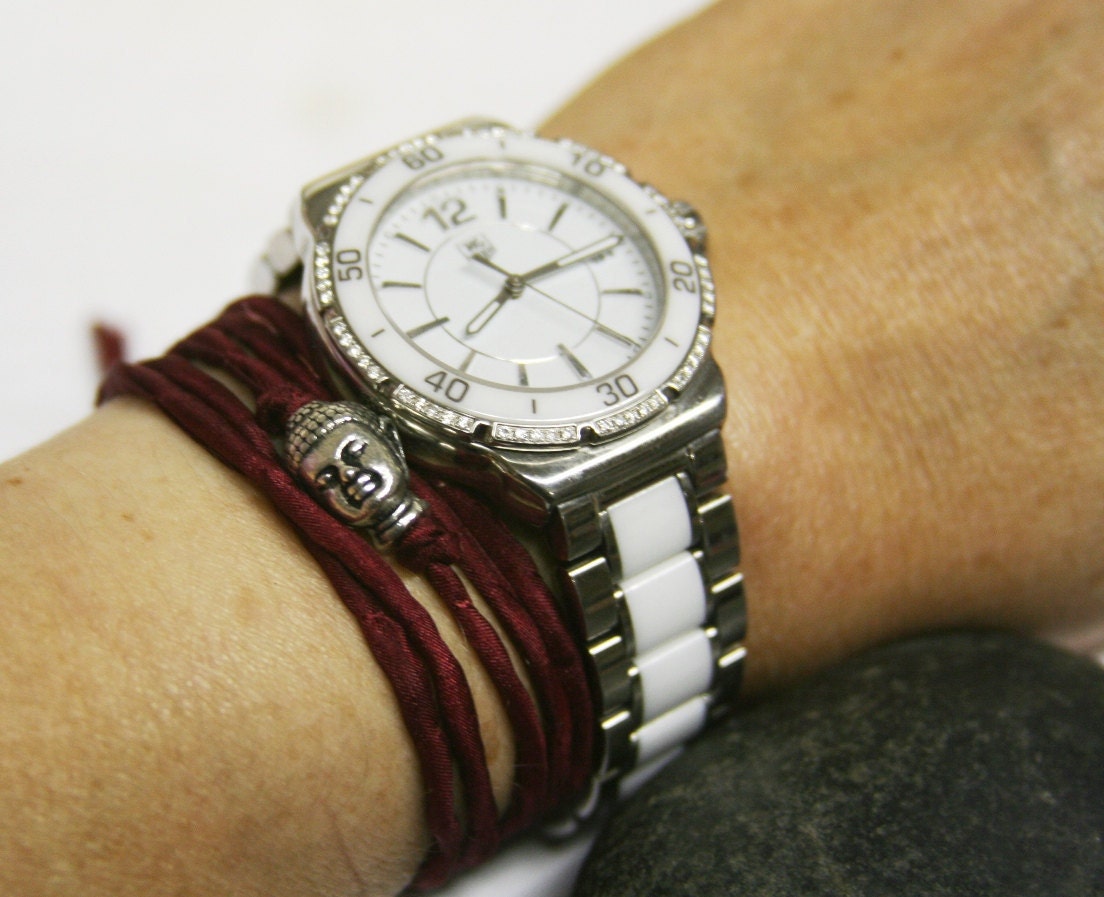 Red silk silver buddha bracelet