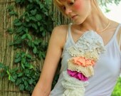 Ruffle Ascot Necklace from Vintage Doilies, Lace and Cotton - Coral and Purple