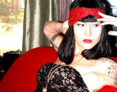 Red Lace Turban Headband with Velcro Closure