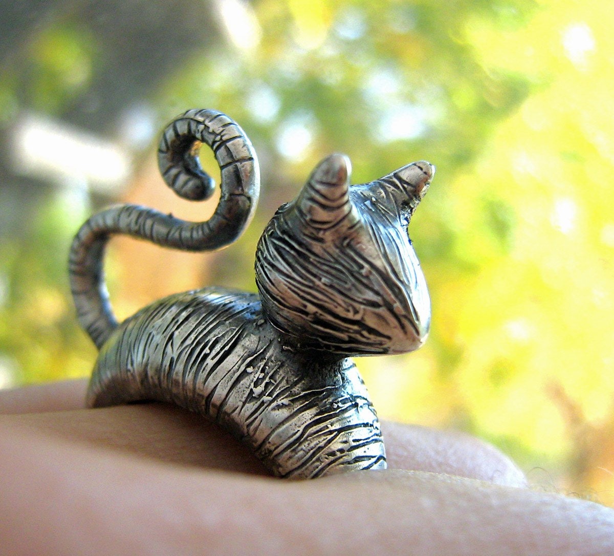Cat Lover Ring - Tabby Texture -  Sterling Silver - Gift - All Sizes - Sterling 925 - Rickson Jewellery Design