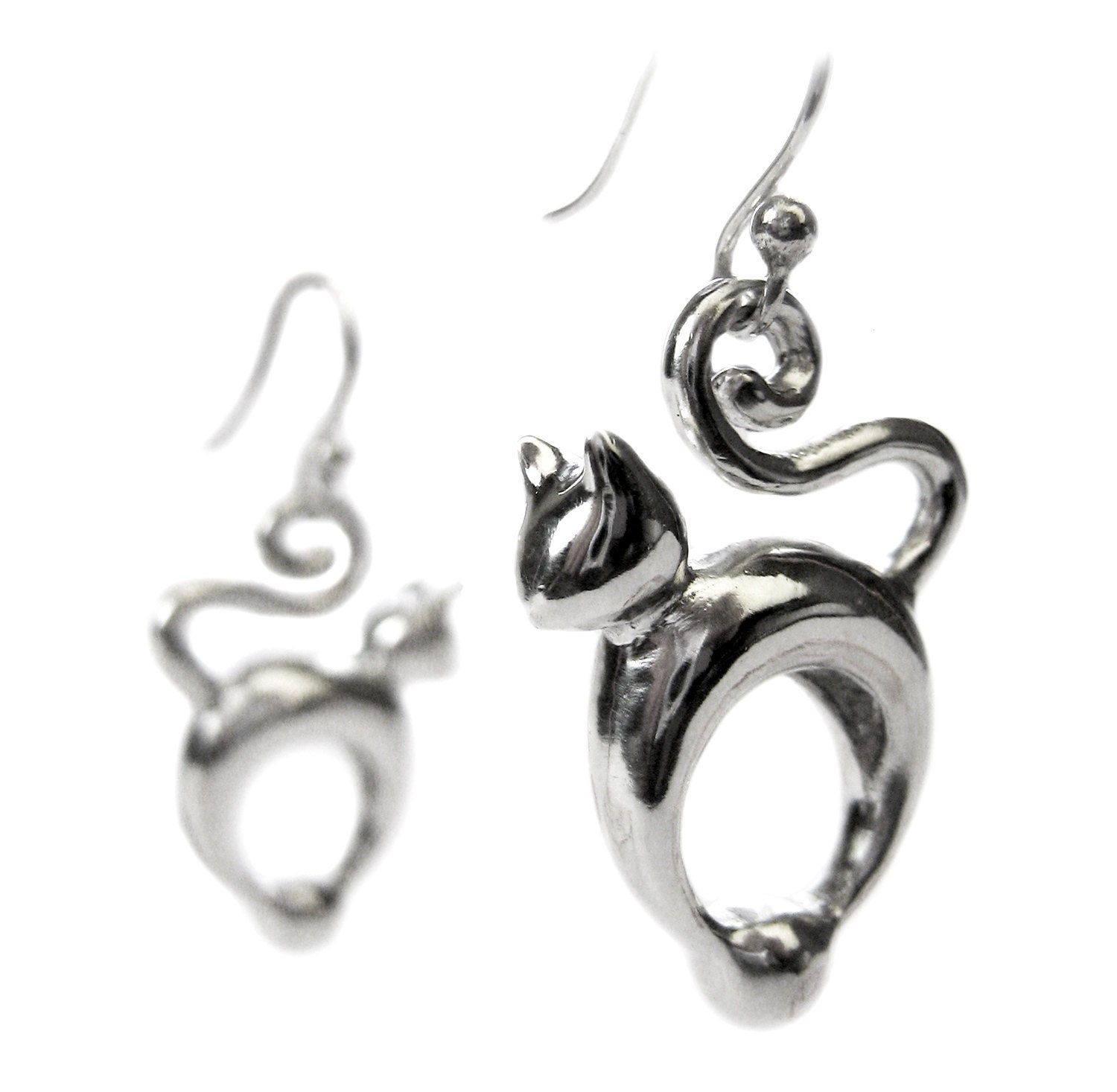 Cat Lover Earrings - Donation to Humaine Society - Solid Sterling Silver - Animal Pet Jewellery - Sculptural - art - Rickson