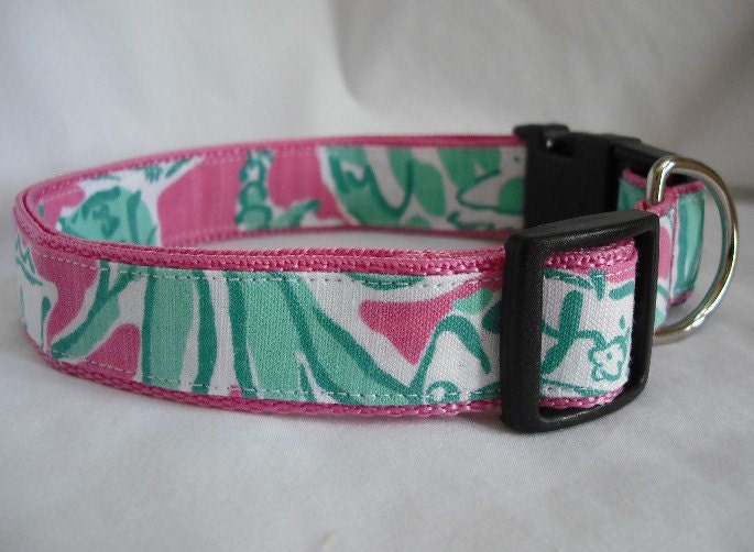 Lilly Pulitzer 2012 Hotty Pink Scorpion Bowl Fabric Handmade Dog Collar Size: Large