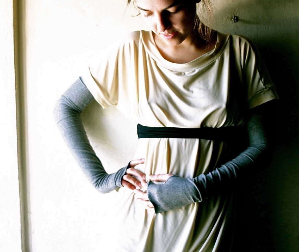 Long Thumbhole Fingerless Gloves - grey jersey