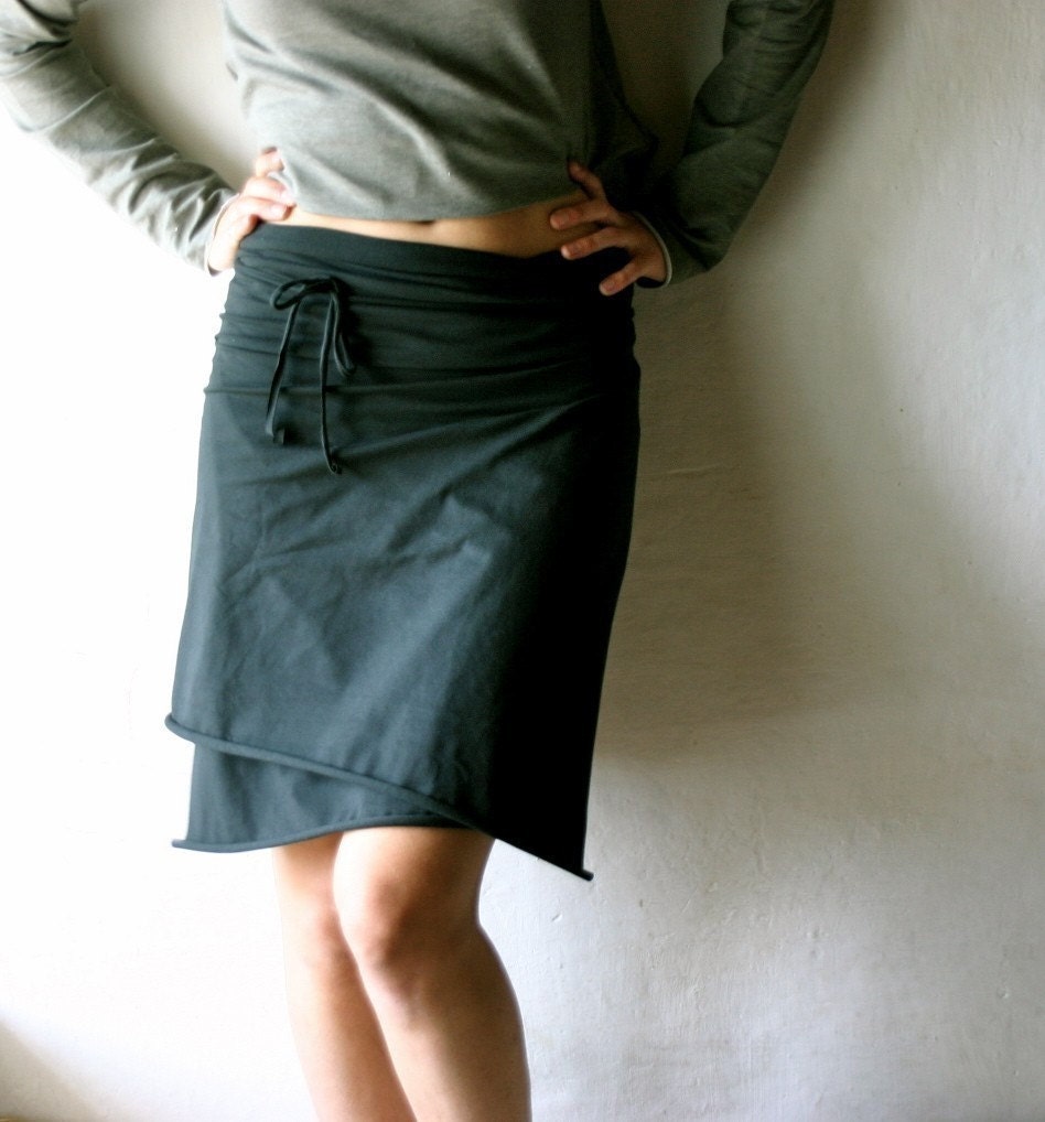 Wrap Skirt - Top - scarf in black Jersey - handmade womens cotton mini skirt aline  multifunctional mini skirt