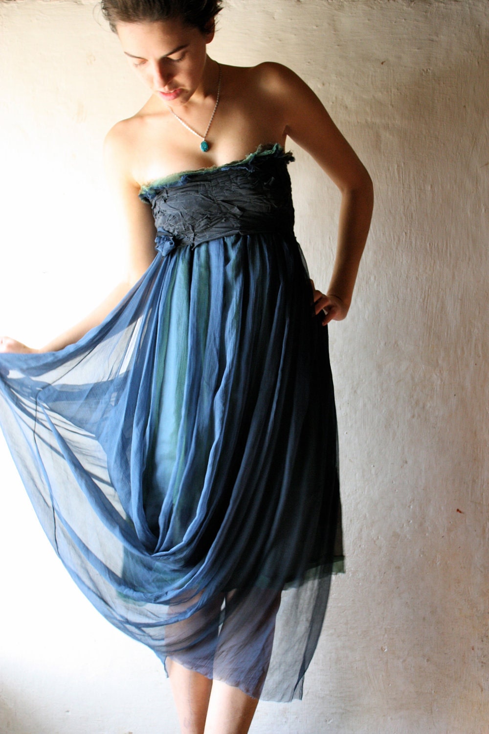 Blue silk party Dress