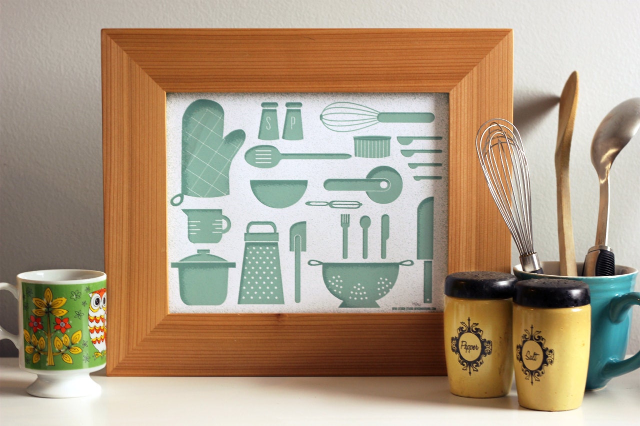 Kitchen Tools - 8x10 Hand Printed Silkscreen Art Print - Easy To Frame - Hero Design Studio