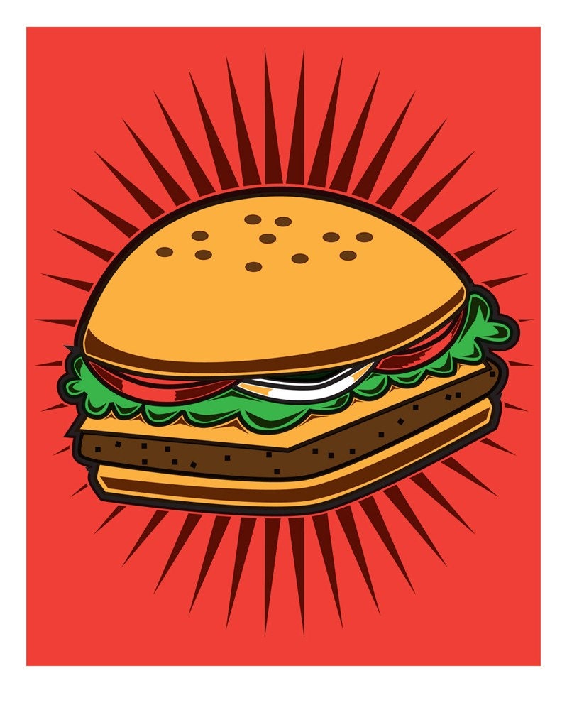 Hamburger 8 x 10 Print. Limited Edition Silkscreen Print