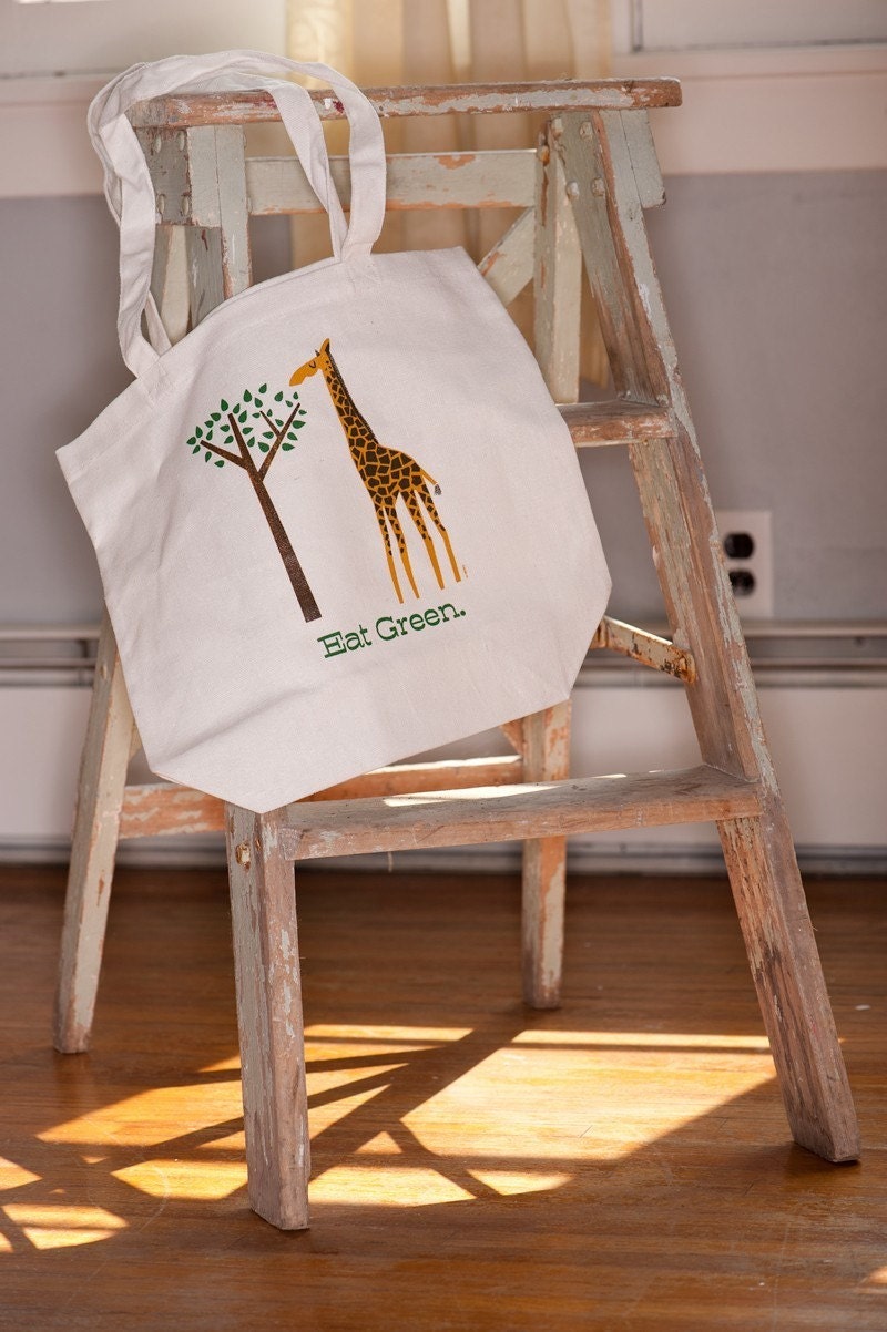 EAT GREEN - Eco Conscious Recycled Cotton Tote Bag - Hand Printed Silkscreen