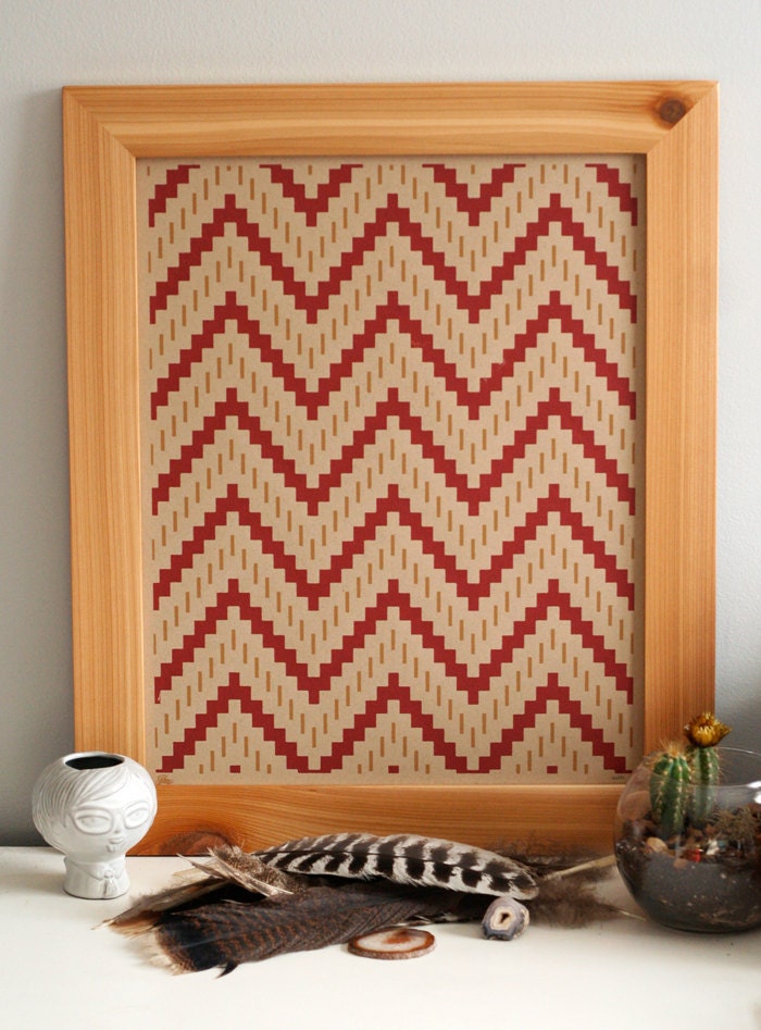Native Inspired Pattern Art Print - Chevron - 16 x 20 - Recycled Brown Kraft Paper - Hero Design Studio
