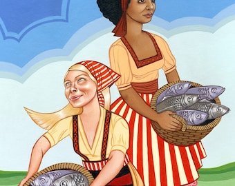 SALE - - OVER 50 % OFF - Fish Gatherers - Giclee - Print