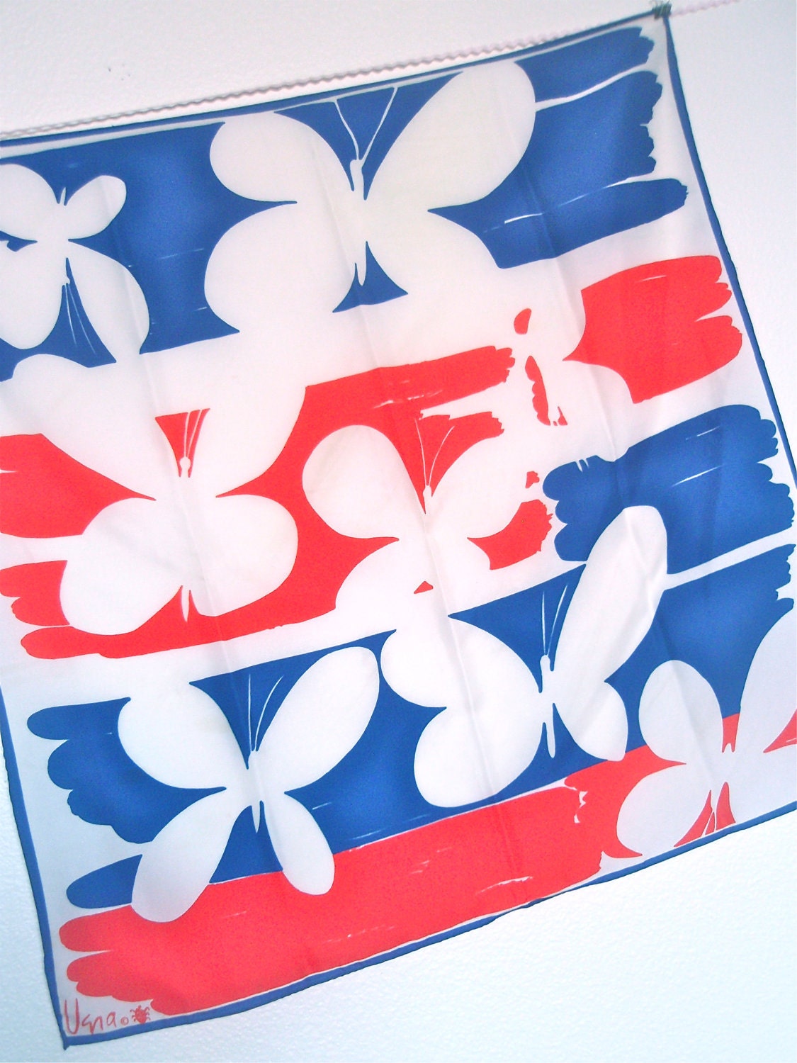 Butterflies - a collector's favorite, vintage 1960's Vera Neumann Hand-Painted Scarf