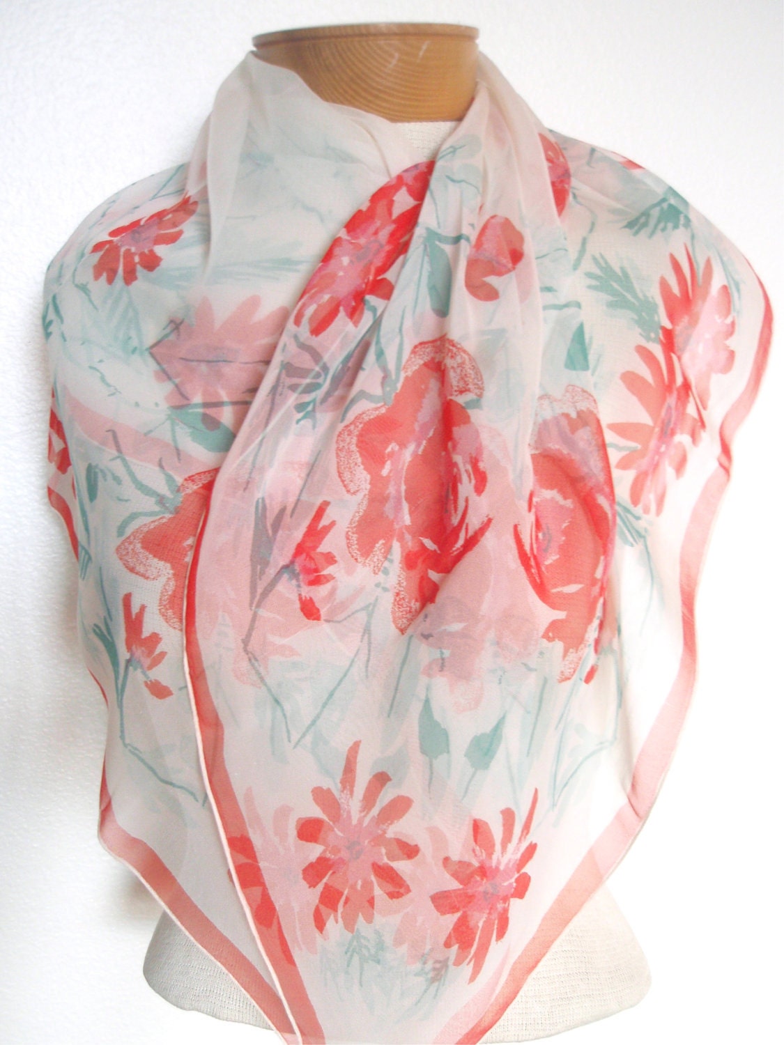Mid-Century Roses - a vintage 1950's Vera Neumann Sumi-e brushed pure silk scarf - 32 inches