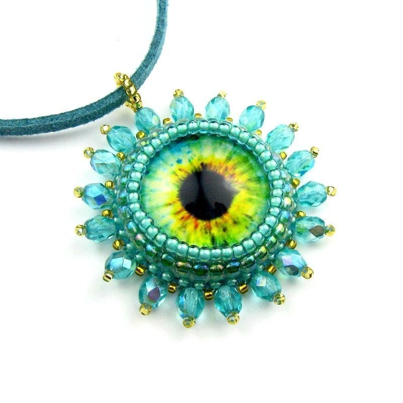 Turquoise Eye Pendant, Crystals, Blue and Gold Necklace, TeamCB: Cassandra