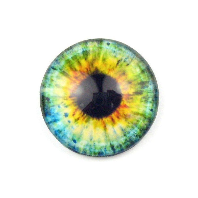 Handmade Glass Eye Cabochon, 25mm, Green Blue Topaz Eyeball, Jewellery Making Supplies: COSMOS