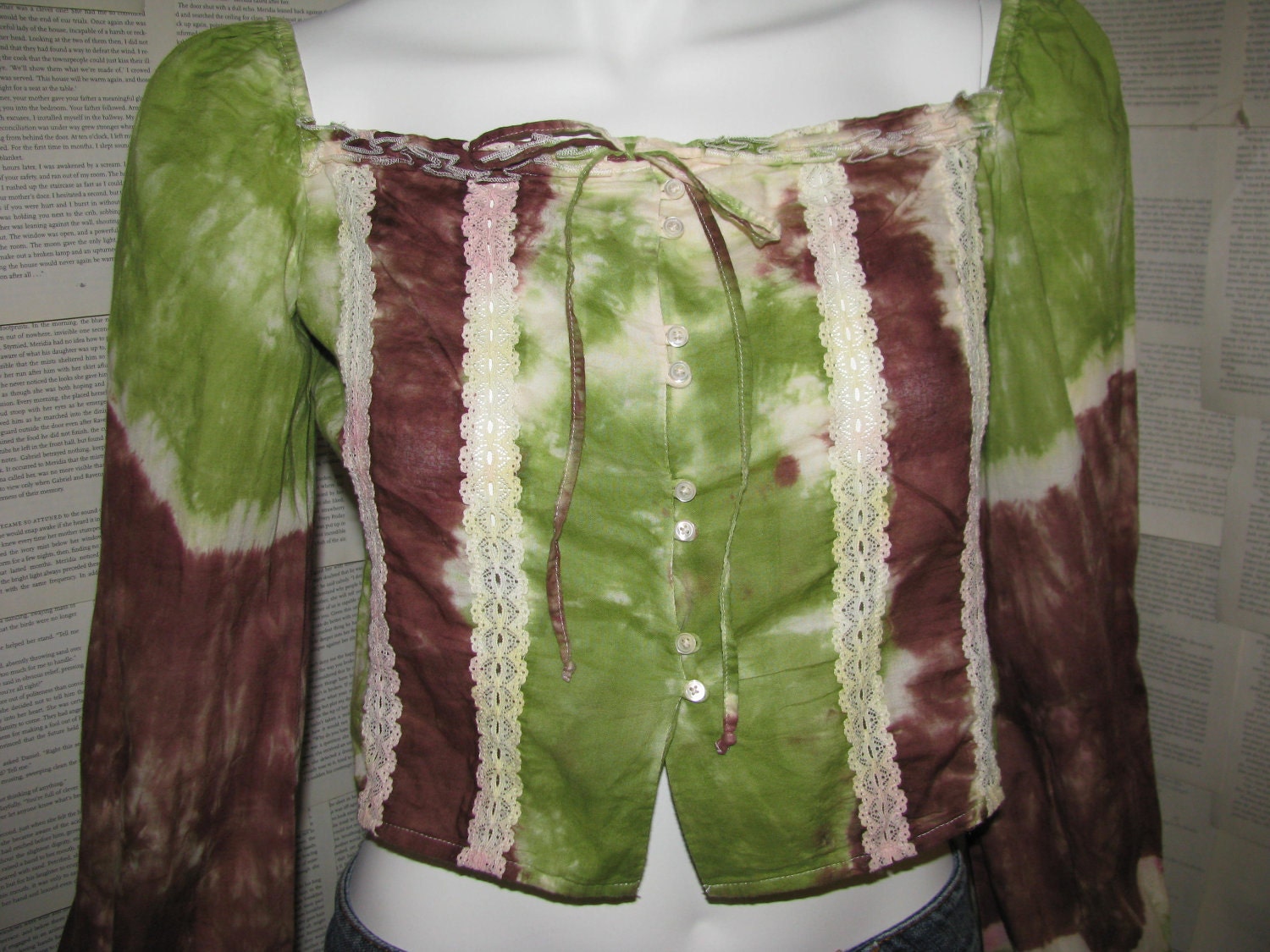 Juniors Upcycled Tie Dyed Mid-rise Hippie Boho Shirt Top size Medium in Earth Tones