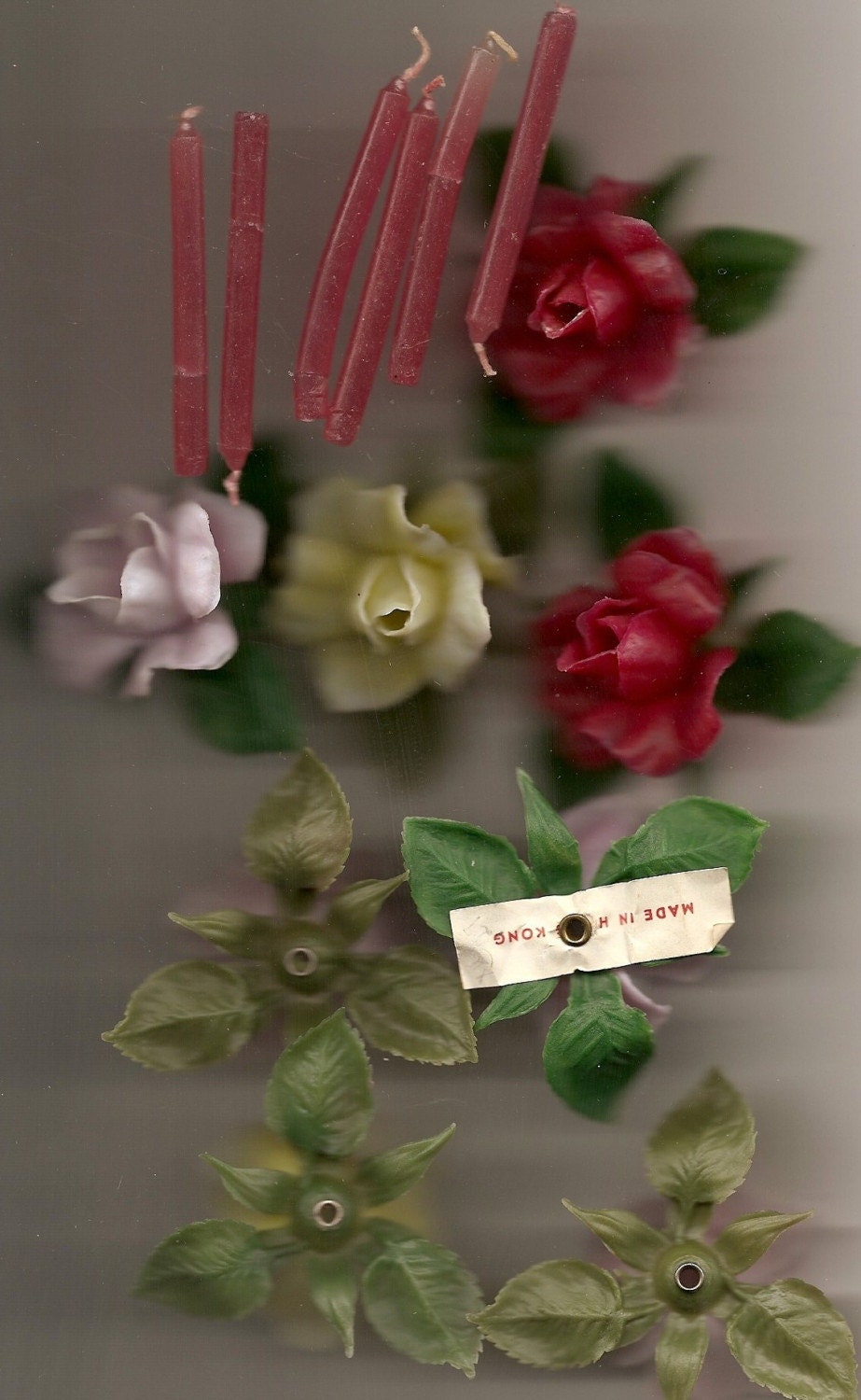 PLASTIC ROSE CAKE CANDLE HOLDERS VINTAGE CANDLE by 333IRISSS