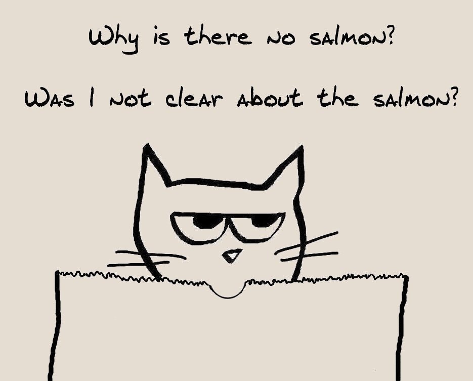 Ultra Sturdy Large Grocery Tote or Market Tote - Angry Cat demands Salmon