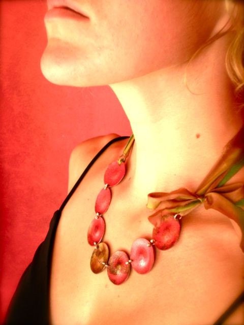 SALE - Sheaf of Wheat Necklace - Mauve and Lime