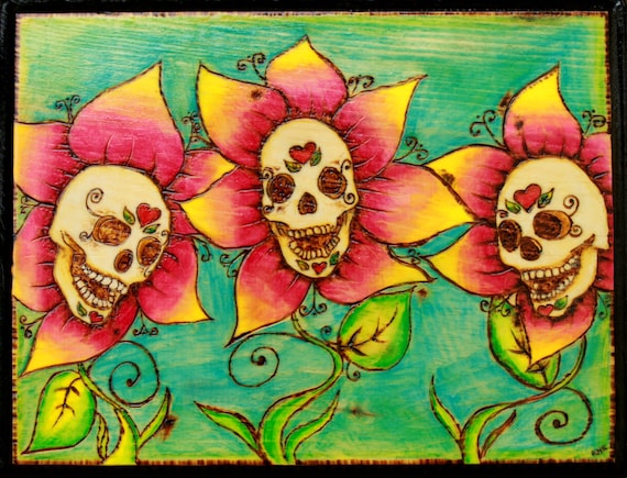 Sugar Skull Flowers Plaque