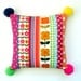 Pom Pom and Patchwork - Kitsch Retro Bright Pillow / Cushion Cover - Orange, Pink, Lemon and LIme