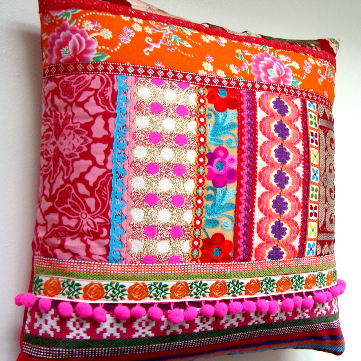 Ethnic Retro Patchwork Cushion / Pillow Cover - Stunning Unique OOak Art Pillow