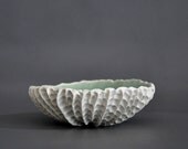 Large Copper Blue Scallop Texture Serving Bowl - Beach Modern Decor Porcelain Ceramic