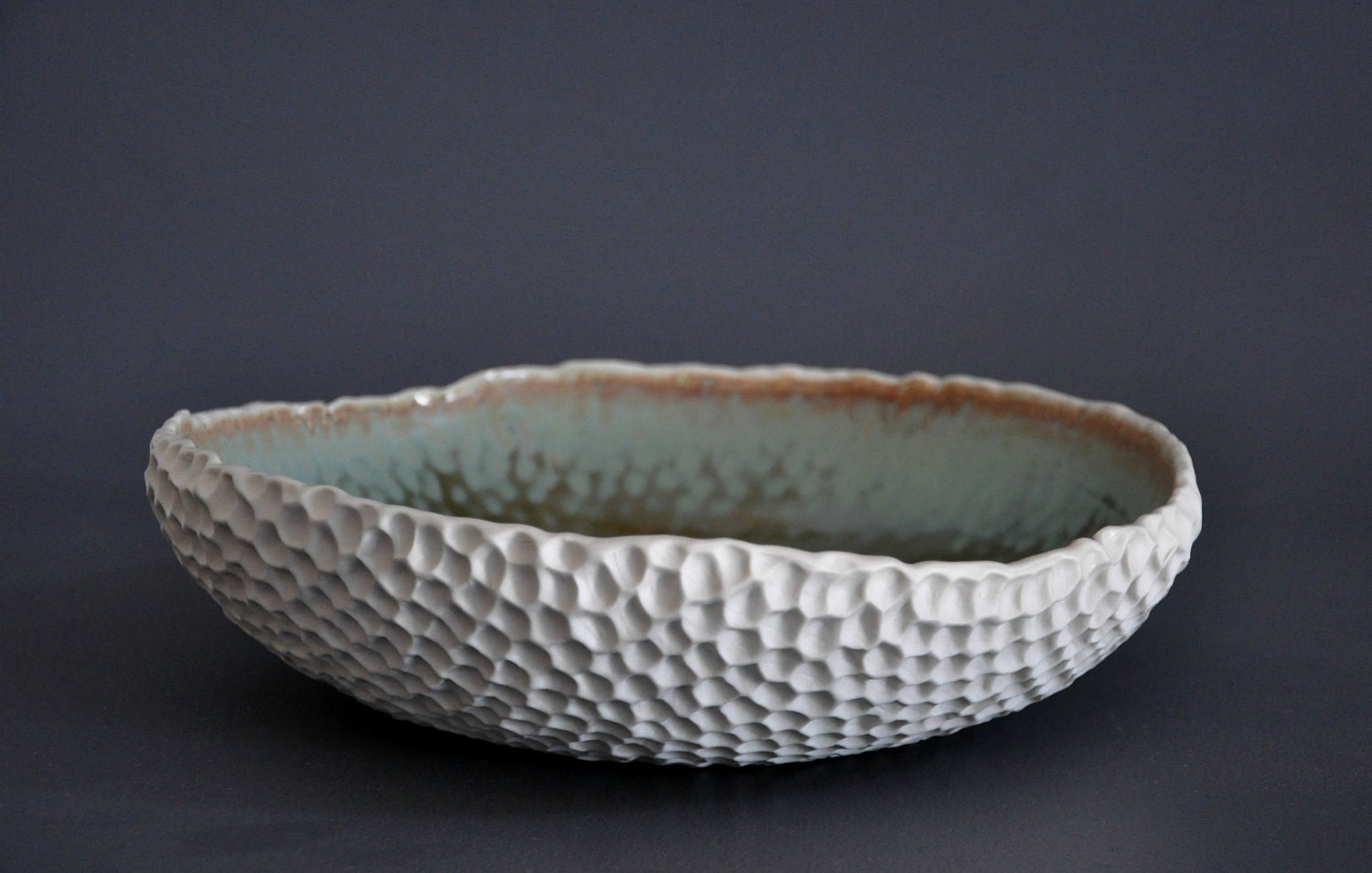 Hive Textured Extra-Large Serving Bowl Lagoon - White Ceramic Porcelain Dining Platter Centerpiece