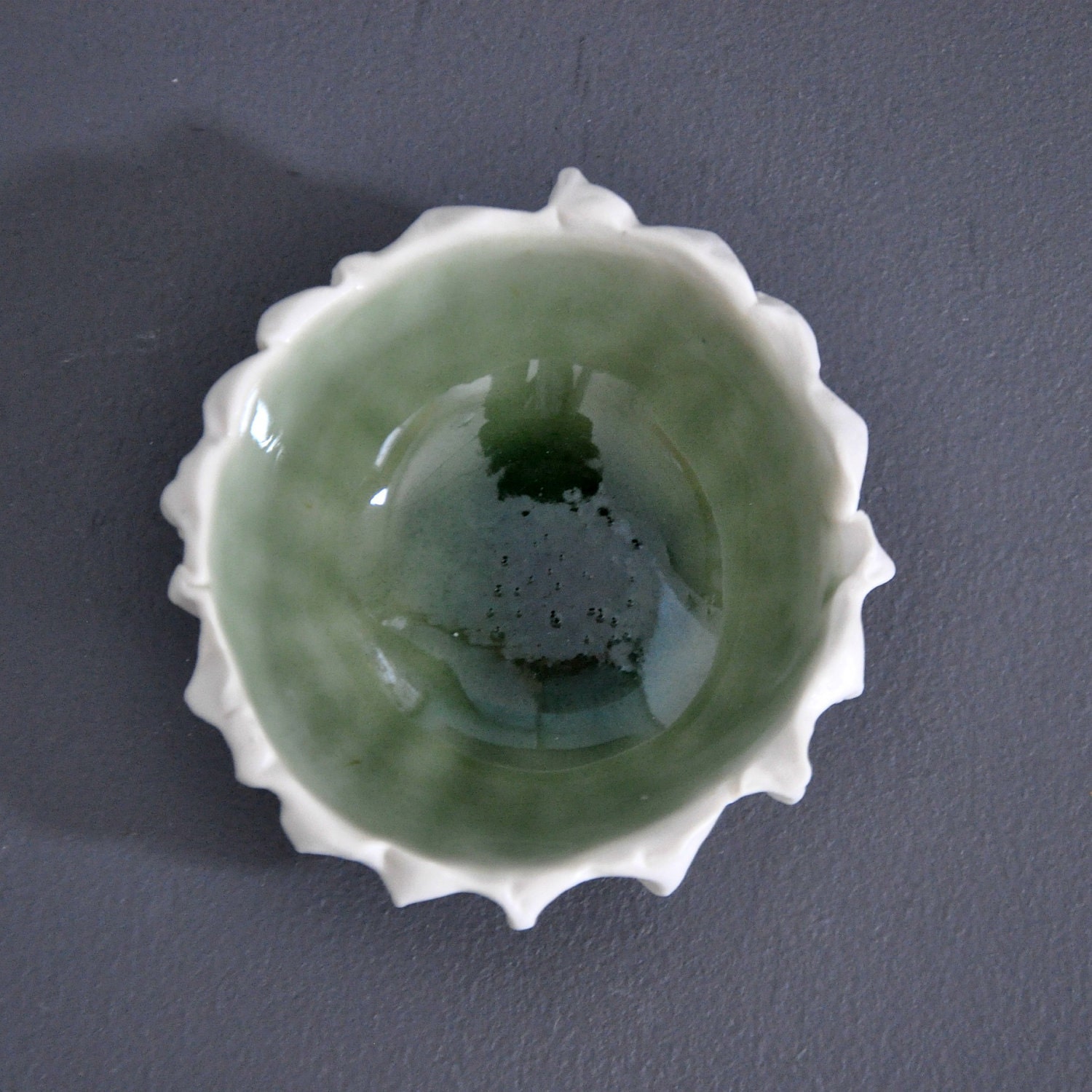 Jade Green Baby Scallop Textured Bowl - Ceramic Porcelain Beach Decor Bowl Sea Shell