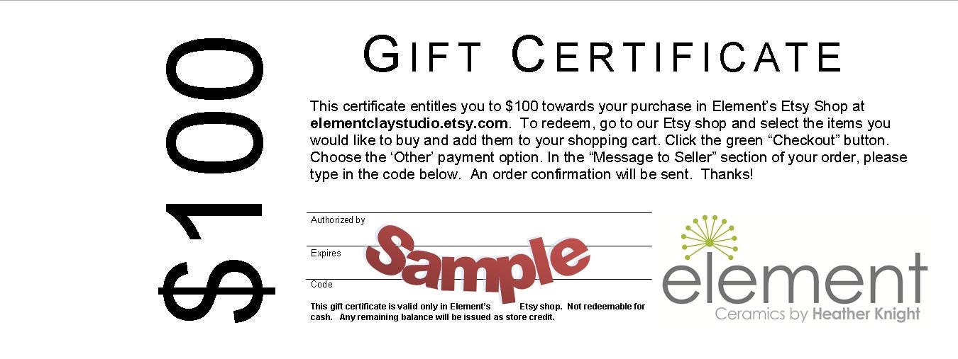 100 Dollar Gift Certificate