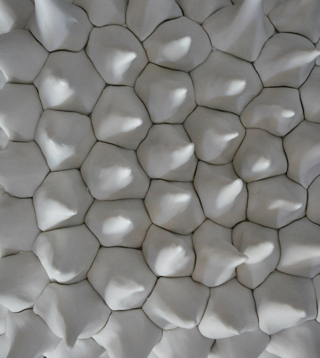 Durian - Large Textured Ceramic Wall Tile - Sculpture Modern White Contemporary Art Decor