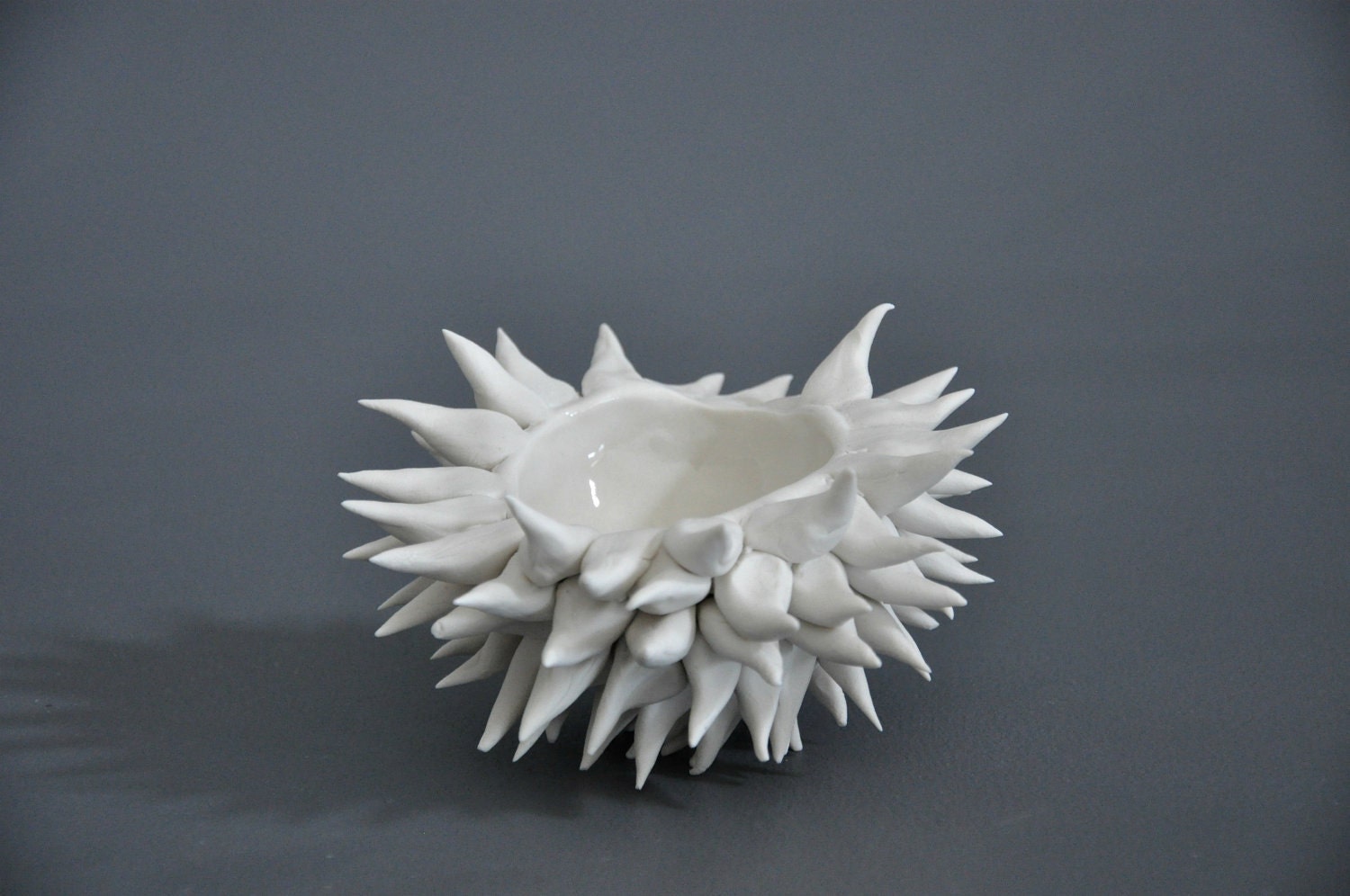Set of 3 Micro Porcelain Urchin Bowls - Sea Urchin Art Vessel Decor Sculpture Beach