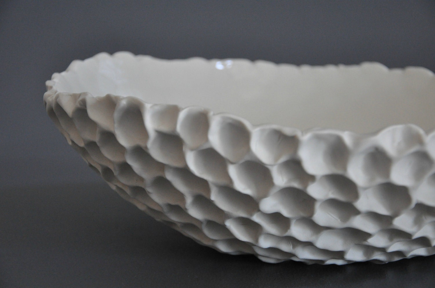 SALE - Porcelain Coral Sculpted Serving Bowl (13") - Sea Shell Beach Coastal Decor Modern