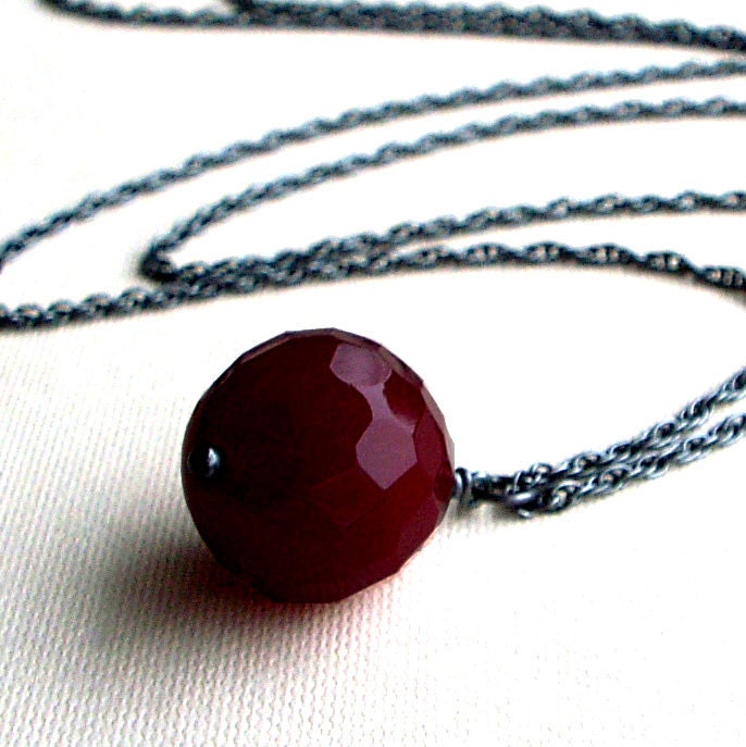 Deep Red Necklace, Vintage Glass Drop, Blackened Sterling Silver, Oxidized Silver Jewelry, A Darker Love