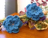 Pair of Deep Teal 3D Crocheted Wool Flower Appliques - Blue Green Turquoise - Perfect for Hair Bows - ONLY SET