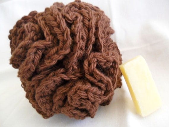 Crocheted Chocolate Brown Bath Puff - SAMPLE soap included