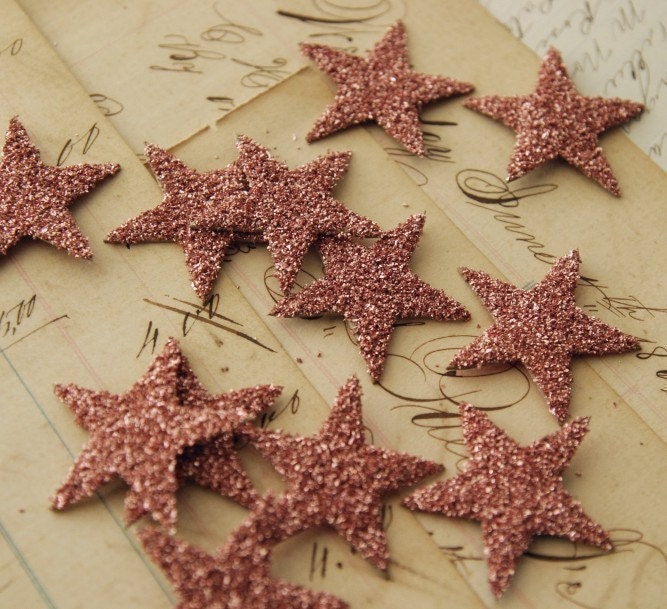 TWELVE Glass Glitter Stars P I N K