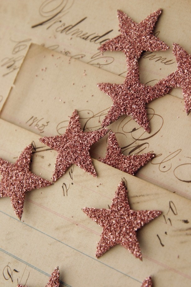 SIX Glass Glitter Stars  P I N K