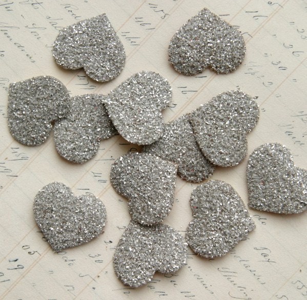 SIX Glass Glitter Hearts SILVER
