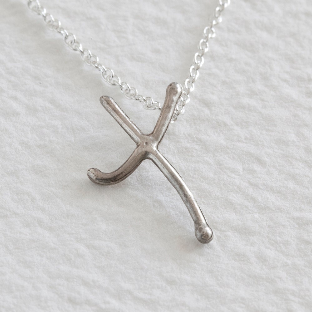 x - sterling silver handwritten initial pendant