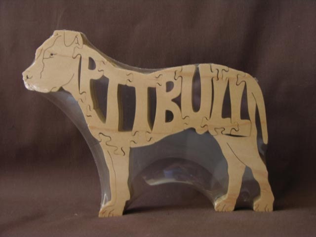 Pit Bull Dog Puzzle Wooden Toy Hand Cut with Scroll Saw Pitbull