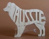 Australian Shepherd Dog Puzzle Wooden Toy Hand Cut with Scroll Saw