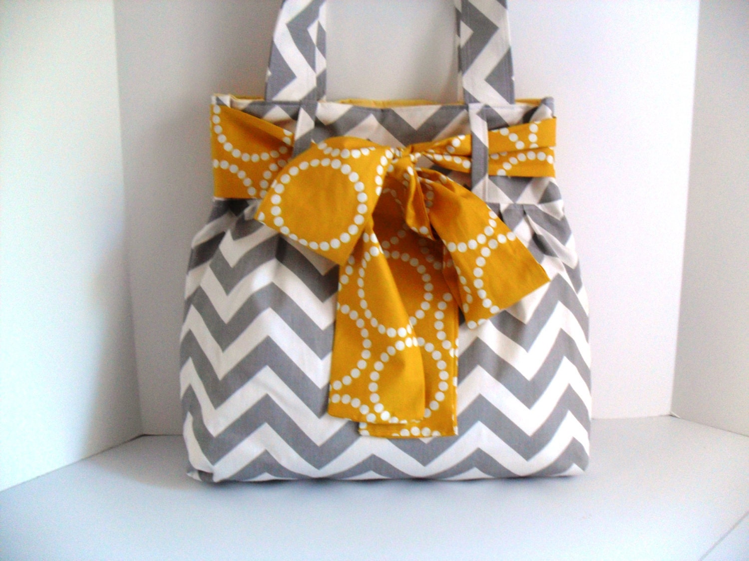 Large Bow Handbag Made of Chevron  Fabric