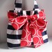 Medium Handbag Made of Navy Blue and White Stripe Fabric with Red Bow