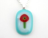 Fused Glass Jewelry / Fused Glass Pendant - Little Red Flower