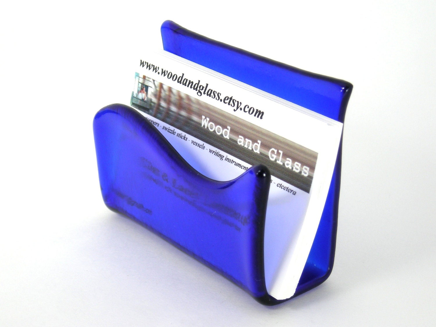 Business Card Holder / Fused Glass / Art Glass / Stained Glass - Cobalt Blue