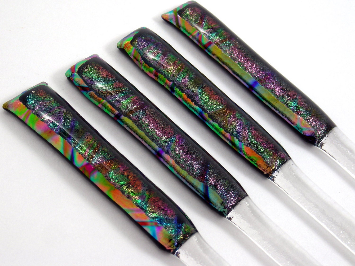 Glass Swizzle Sticks / Cocktail Stirrers / Drink Stir Sticks / Fused Glass - Shimmery Dichroic